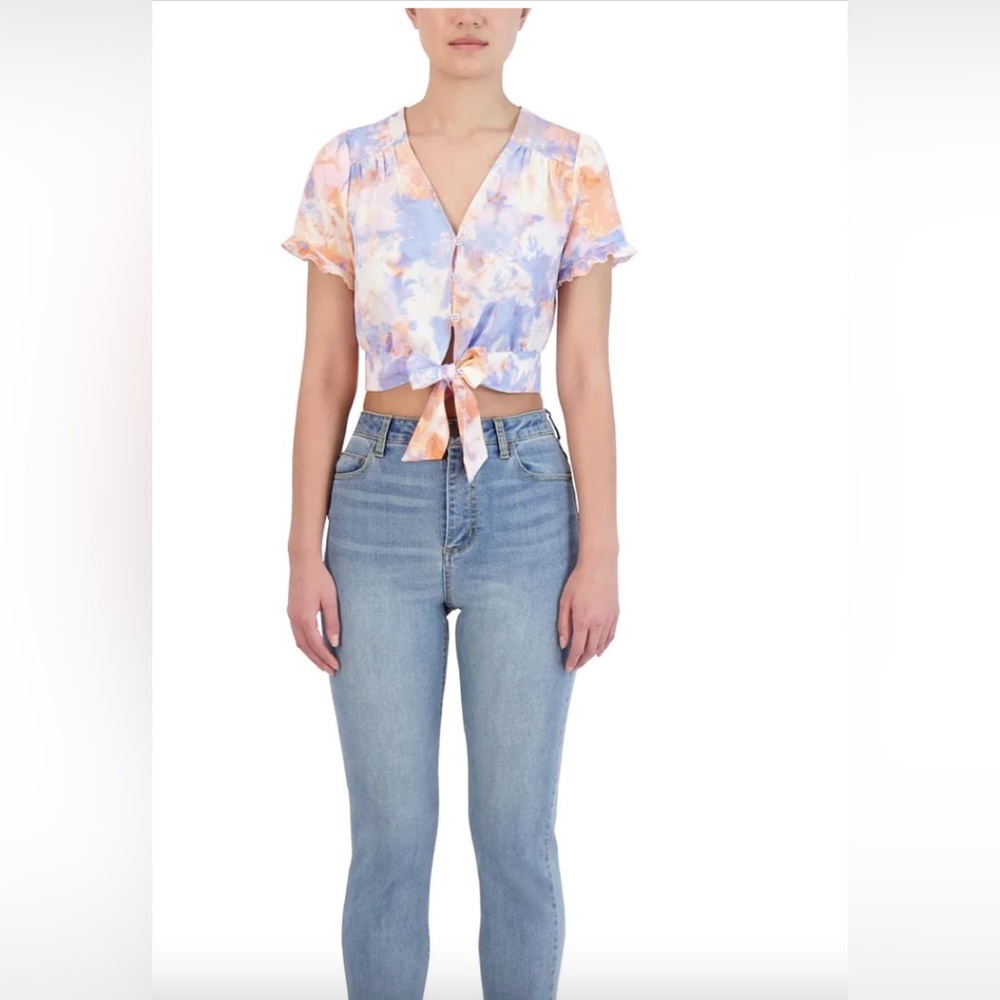 Bcbgeneration Tie Dye Watercolor Top w/Buttons Crop BCBG Crepe Small $88 NWT